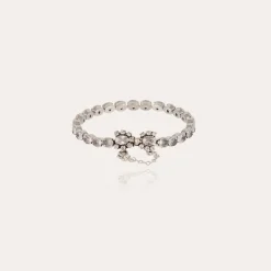 Bracelet Riviera Fleur grand modèle argenté - Zircone