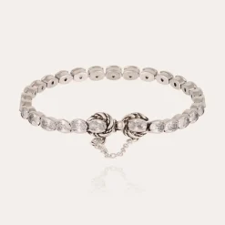 Bracelet Riviera Fleur grand modèle argenté - Zircone
