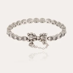 Bracelet Riviera Fleur grand modèle argenté - Zircone