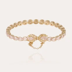 Bracelet Riviera Fleur grand modèle doré - Zircone