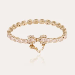 Bracelet Riviera Fleur grand modèle doré - Zircone