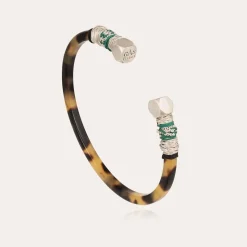 Bracelet Sari Bis acétate grand modèle argenté - Écaille