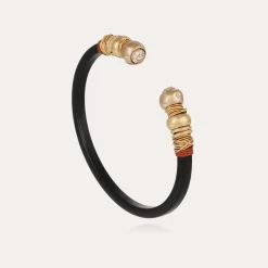 Bracelet Sari bis strass acétate doré - Noir