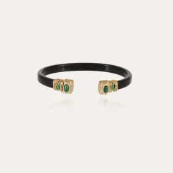 Bracelet Sarina Bis acétate dorées - Noir - Malachite