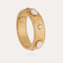 Bracelet Strada moyen modèle doré - Nacre blanche & Strass
