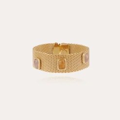 Bracelet Totem Pierre grand modèle doré - Améthyste & Hématoide jaune