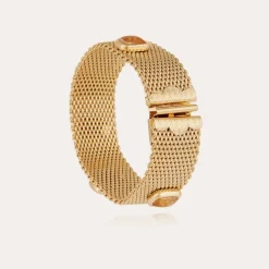 Bracelet Totem Pierre grand modèle doré - Améthyste & Hématoide jaune