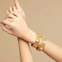 Bracelet Totem Pierre grand modèle doré - Nacre blanche