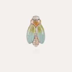 Broche Cigale email argentée