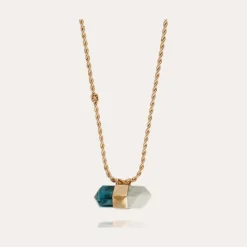 Collier Aventurine grand modèle doré - Apatite bleu & Amazonite