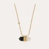 Collier Aventurine grand modèle dorée - Basalte Noir & Cristal de Roche