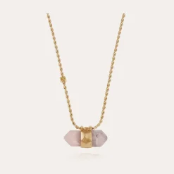 Collier Aventurine grand modèle doré - Améthyste