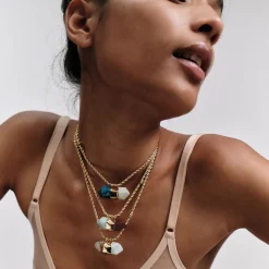 Collier Aventurine grand modèle doré - Apatite bleu & Amazonite
