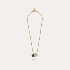 Collier Aventurine grand modèle doré - Apatite bleu & Amazonite