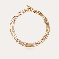 Collier Mayi double acétate doré - Violet