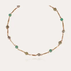 Collier Perla Serti doré - Aventurine & Agate grise
