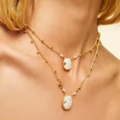 Collier Scapulaire Ovo doré - Nacre blanche