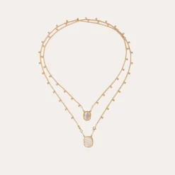Collier Scapulaire Ovo doré - Nacre blanche