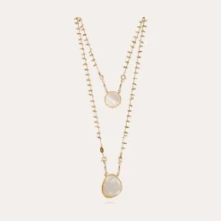 Collier Scapulaire Serti doré - Nacre blanche