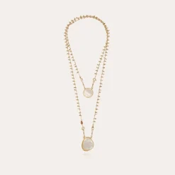 Collier Scapulaire Serti doré - Nacre blanche