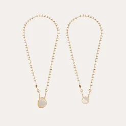 Collier Scapulaire Serti doré - Nacre blanche