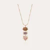 Collier Tiki 3 rangs doré - Bois, Améthyste & Hématoide rouge