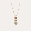 Collier Tiki 3 rangs doré - Bois, Labradorite & Quartz vert