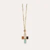 Sautoir Croix Serti doré - Nacre blanche, Turquoise, Cornaline & Onyx noir